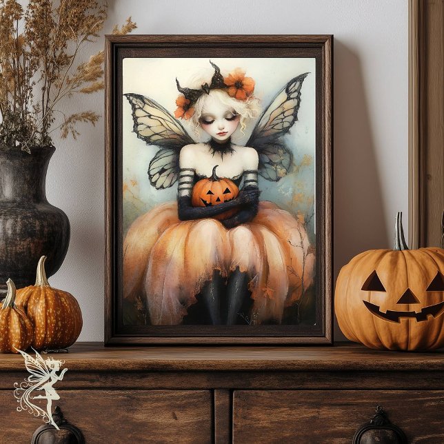 Whimsical Halloween Fairy with Pumpkin Fantasy Art Poster (Skapare uppladdad)