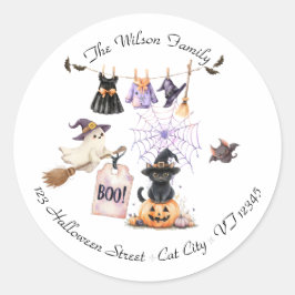 Whimsical Halloween-fest Häxa och kuslig Runt Klistermärke