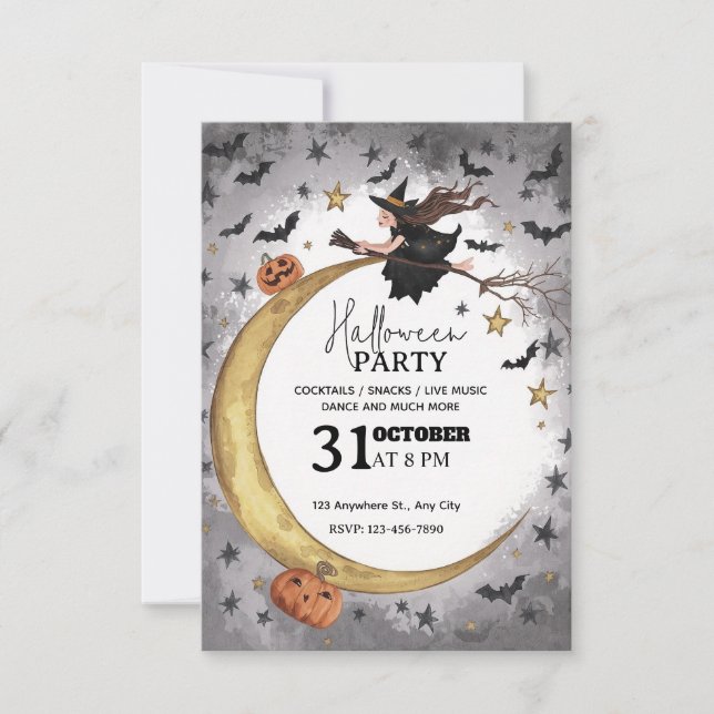 Whimsical Halloween fest-inbjudan - redigerbar Inbjudningar (Framsida)