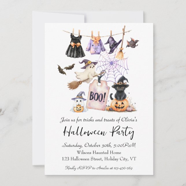 Whimsical Halloween-fest Invitation Söt Katt Inbjudningar (Framsida)