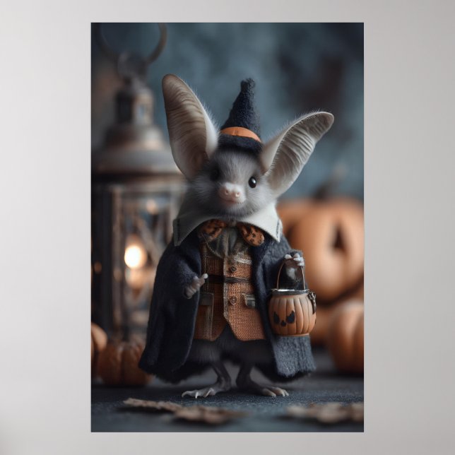 Whimsical Halloween Fladder Konsttryck, Häxdräkt Poster (Framsidan)
