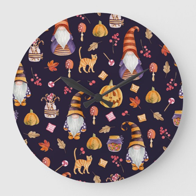 Whimsical Halloween: Gnomes & Pumpkins Stor Klocka (Framsida)
