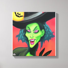 Whimsical Halloween-häxa Canvastryck