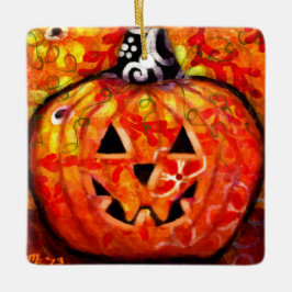 Whimsical Halloween Jack-O-Lantern-Abstrakt Julgransprydnad Keramik