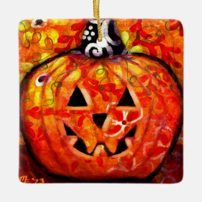 Whimsical Halloween Jack-O-Lantern-Abstrakt Julgransprydnad Keramik (Framsida)