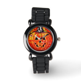 Whimsical Halloween Jack o lantern Blommigt Orange Armbandsur