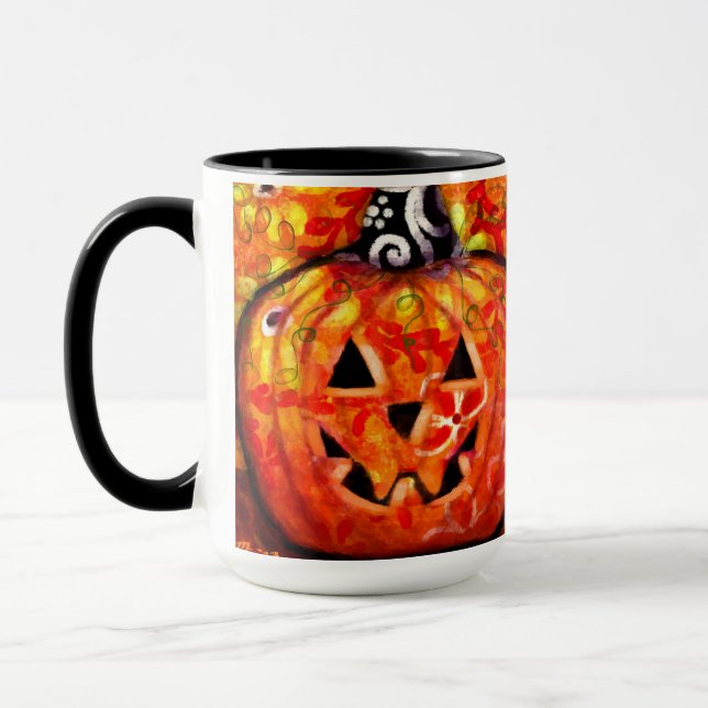 Whimsical Halloween Jack o lantern Blommigt Orange Mugg (Vänster)