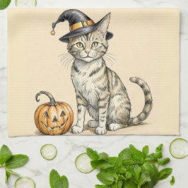 Whimsical Halloween Kittel Köksduk, Höst Katt Kökshandduk