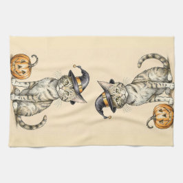Whimsical Halloween Kitten Kitchen Towel, Fall Cat Kökshandduk
