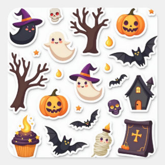 Whimsical Halloween-klistermärkesark – söta spöken Fyrkantigt Klistermärke