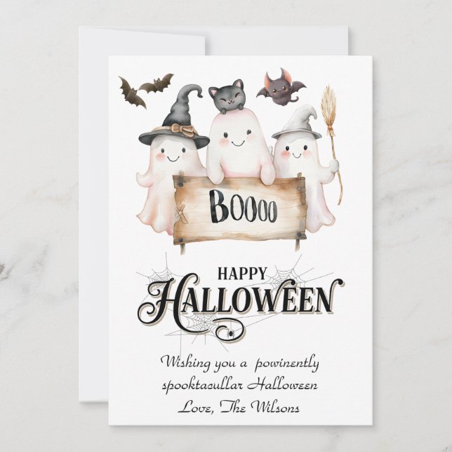 Whimsical Halloween-kort med söt häxa Julkort (Framsida)