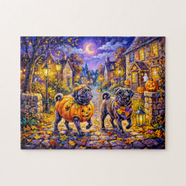 Whimsical Halloween-kostym Mops Hundillustration Pussel