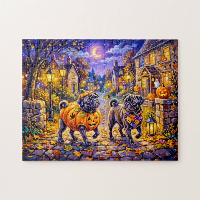 Whimsical Halloween-kostym Mops Hundillustration Pussel (Horisontell)