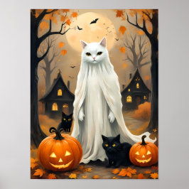 Whimsical Halloween Natt - Ghokostisk katt Poster