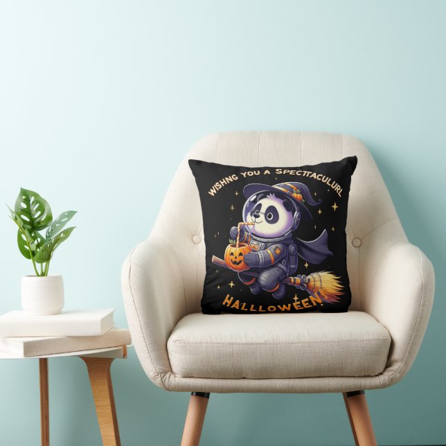 Whimsical Halloween Natt: Panda Astronaut Glides Kudde (Stol)