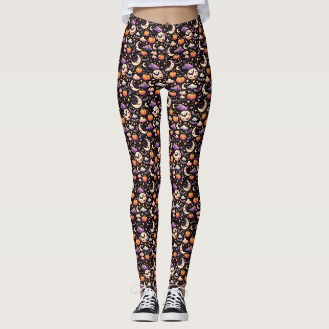 Whimsical Halloween Night Himmel Mönster Leggings (Framsida)
