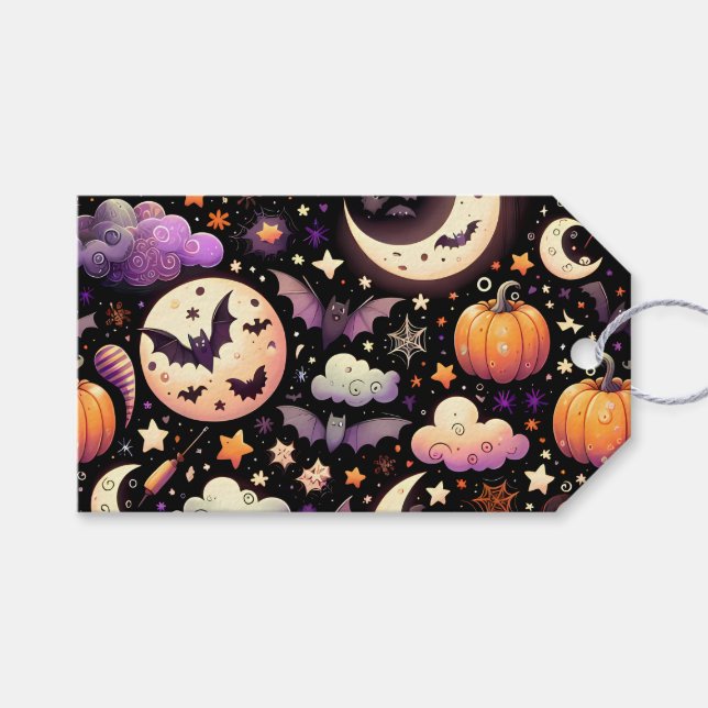Whimsical Halloween Night Himmel Mönster Presentetikett (Framsidan (Horisontell))