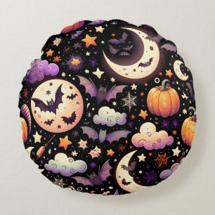 Whimsical Halloween Night Himmel Mönster Rund Kudde