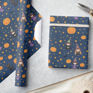 Whimsical Halloween Pumpkin Cat Witch Gift Wrap Wr Presentpapper