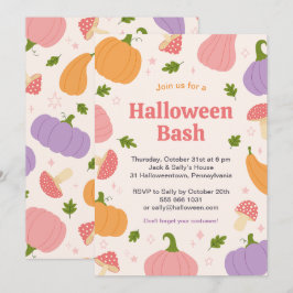 Whimsical Halloween Pumpkins and Mushroom Inbjudningar