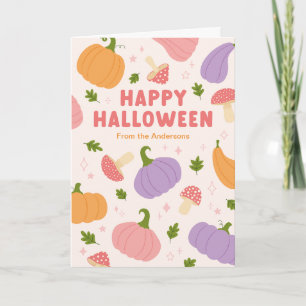 Whimsical Halloween Pumpkins and Mushroom Kort