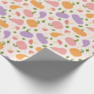 Whimsical Halloween Pumpkins and Mushroom Mönster Presentpapper