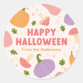 Whimsical Halloween Pumpkins and Mushroom Runt Klistermärke