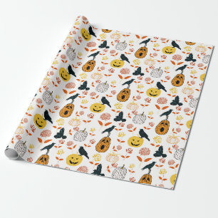 Whimsical Halloween pumpkins raven blommigtar på h Presentpapper