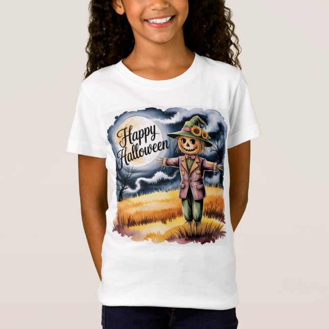 Whimsical Halloween Scarecrow, Halloween Scarecrow T Shirt (Framsida)