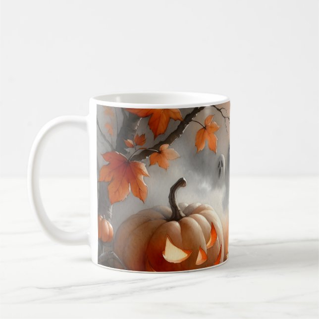 Whimsical Halloween-scen med pumpkin och spöken Kaffemugg (Vänster)