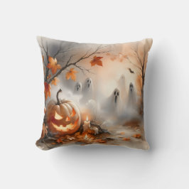 Whimsical Halloween-scen med pumpkin och spöken Kudde