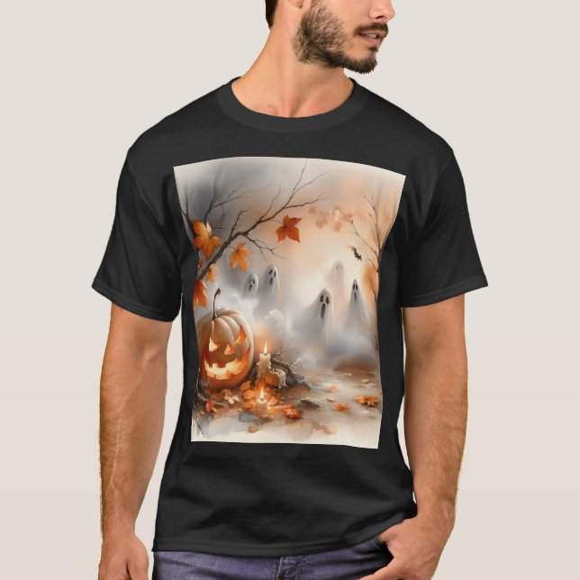 Whimsical Halloween-scen med pumpkin och spöken T Shirt (Framsida)