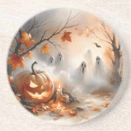 Whimsical Halloween-scen med pumpkin och spöken Underlägg