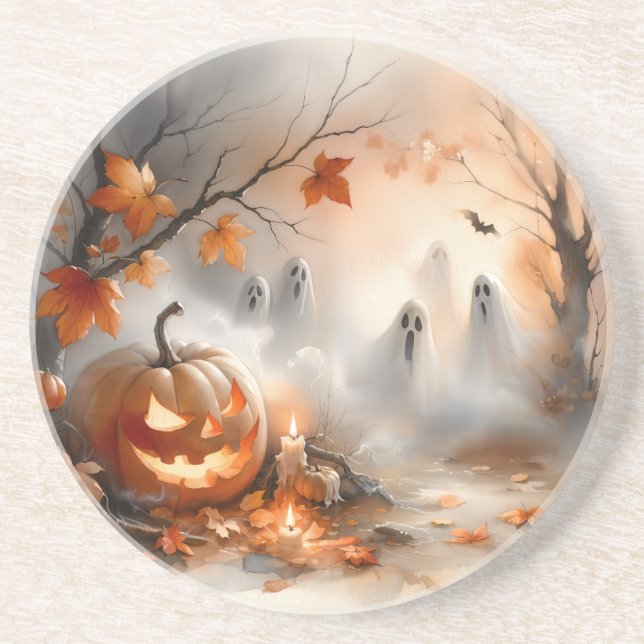 Whimsical Halloween-scen med pumpkin och spöken Underlägg (Framsidan)