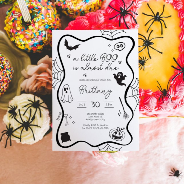 Whimsical Halloween Scribble Baby Shower Inbjudningar (Doodle Halloween Baby Shower Invite)