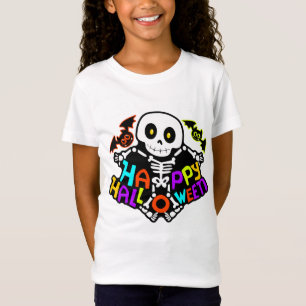 Whimsical Halloween Skeleton och Fladdermus Design T Shirt