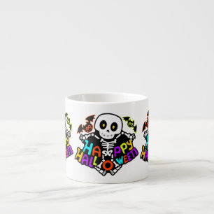 Whimsical Halloween-skelett och fladdermusdesign Espressomugg