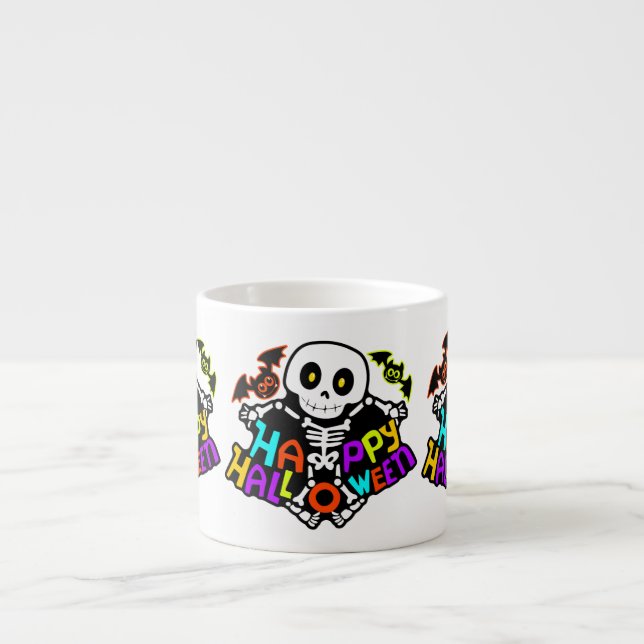 Whimsical Halloween-skelett och fladdermusdesign Espressomugg (Framsidan)