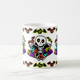 Whimsical Halloween-skelett och fladdermusdesign Kaffemugg