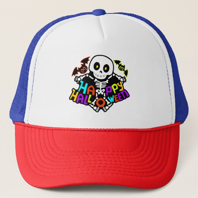 Whimsical Halloween-skelett och fladdermusdesign Keps (Framsida)