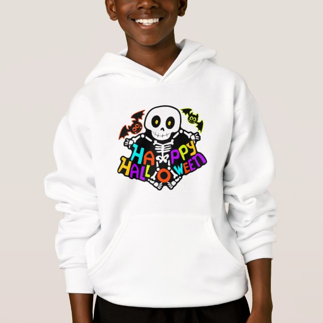 Whimsical Halloween-skelett och fladdermusdesign T Shirt (Framsida)