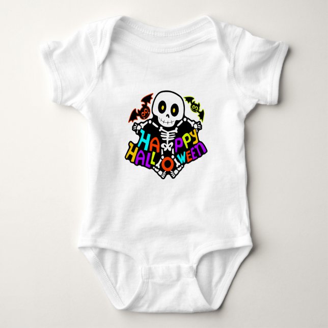 Whimsical Halloween-skelett och fladdermusdesign T Shirt (Framsida)