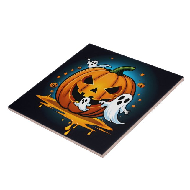 Whimsical Halloween spöken kring en spooky-pumpkin Kakelplatta (Sidan)