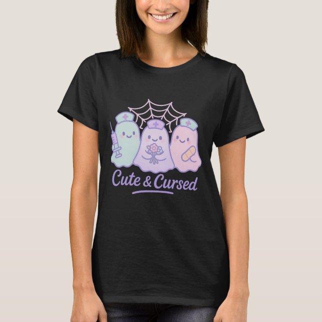 Whimsical Halloween Trio Nurse-spökspöke T Shirt (Framsida)