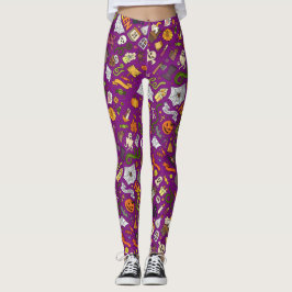 Whimsical Halloween-utformningar på lila Leggings