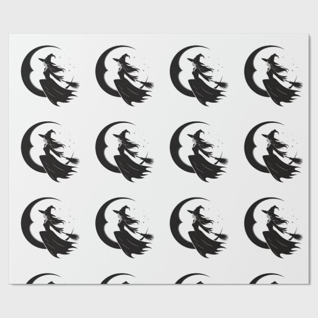 Whimsical Halloween Witch and Måne, Halloween Presentpapper (Platt)