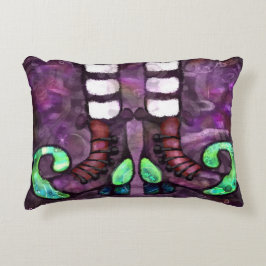 Whimsical Halloween Witch Boots Lila Grönt Black Prydnadskudde