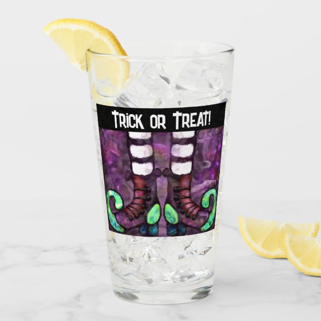 Whimsical Halloween Witch Boots Lila Grönt Glaskopp (Framsida Ice)