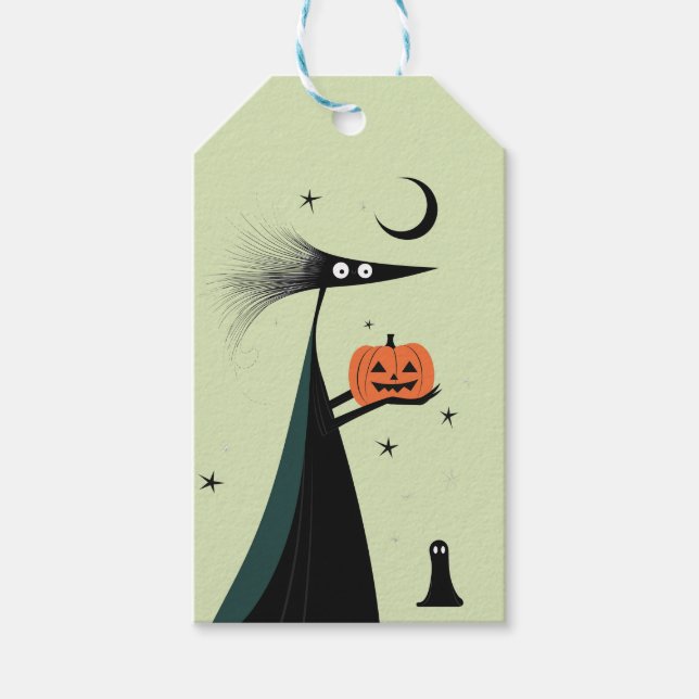 Whimsical Halloween Witch Gift Märkre - 3 Färg Presentetikett (Framsidan)