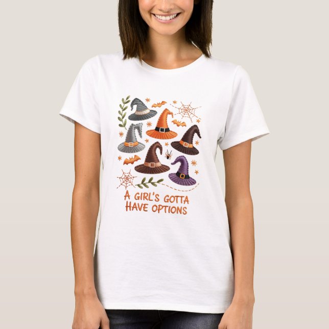 Whimsical Halloween Witch Hat Embroidery Design - T Shirt (Framsida)
